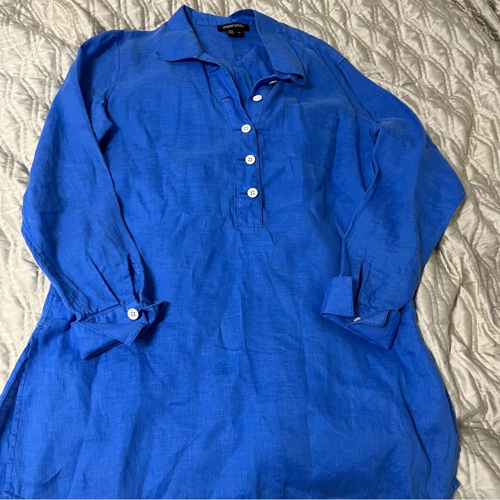 Blue button down top